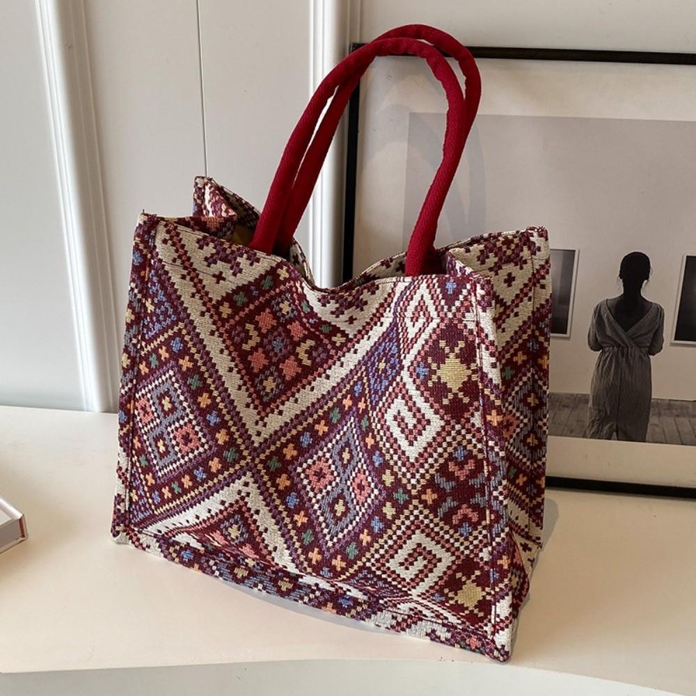 Versatile Ethnic Style Tote Bag Large Capacity Retro Handbag Organizer Canvas Casual Women's Shoulder Bag Female