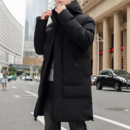 Winter Down Coat Hooded Thickened Solid Color Padded Cardigan Keep Warm Midi Length Zip Up Plus Size Men Winter Coat for Daily Wear