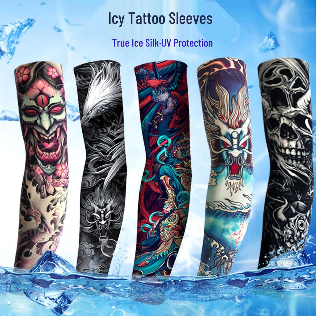 Ice Silk Tattoo Sun Protection Sleeves for Men & Women - Summer Driving, Cycling, Flower Design Arm Shades