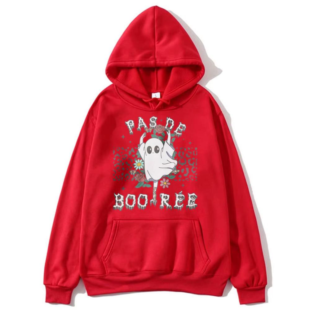Pas De Boo-rée Leopard Ghost Halloween Hoodie Unisex Trendy Streetwear Hooded Sweatshirt Long Sleeve Casual Autumn Pullover
