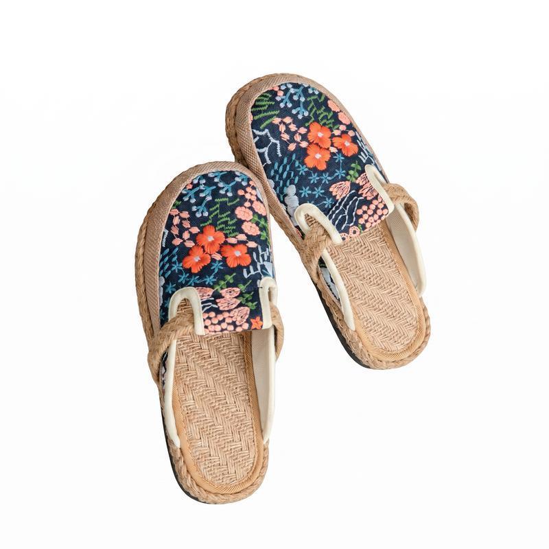 

Women s Mules Sandals Slippers Linen Embroidery Floral Pattern Ethnic Style Chinese Shoes Flat Shoes Indoor Shoes Outdoor Shoes