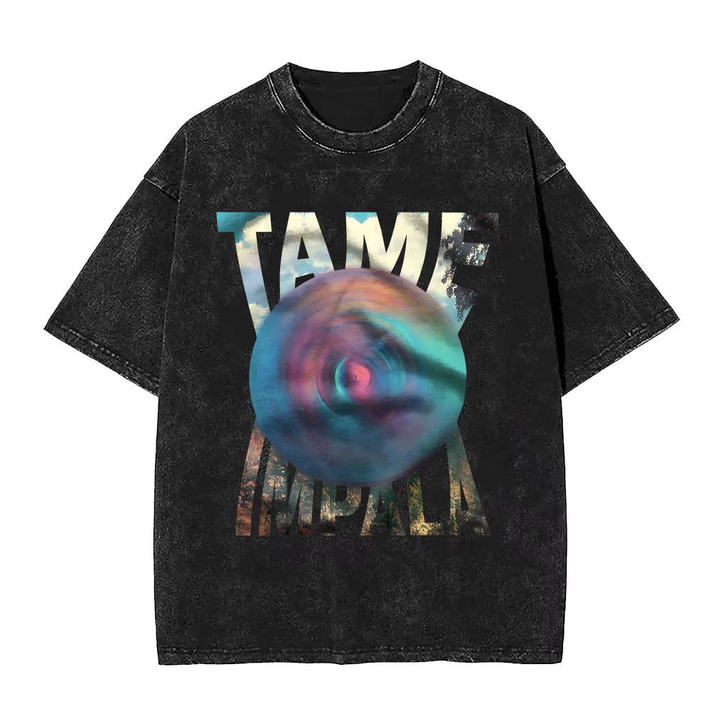 VintageWashed  Pop Rock Band Tame Impala Currents Graphic Print T Shirts Men Women Casual Cotton Oversized Short Sleeve Tshirt