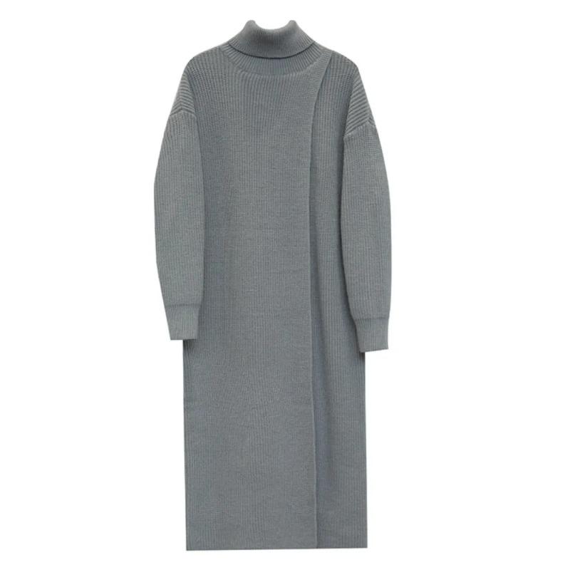 Neu im Herbst Winter Damen Strickpullover Lange Kleider Hochgeschlossenes, geteiltes, lockeres Pulloverkleid Lässiger Temperamentpullover mit Kleidung der unteren Schicht