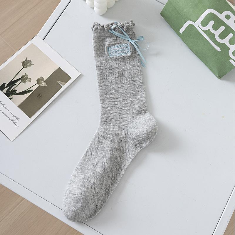 

Женские весенне-осенние носки-гольфы без косточек в балетном стиле с вышивкой на ушах, буквой и бантом 1 pair