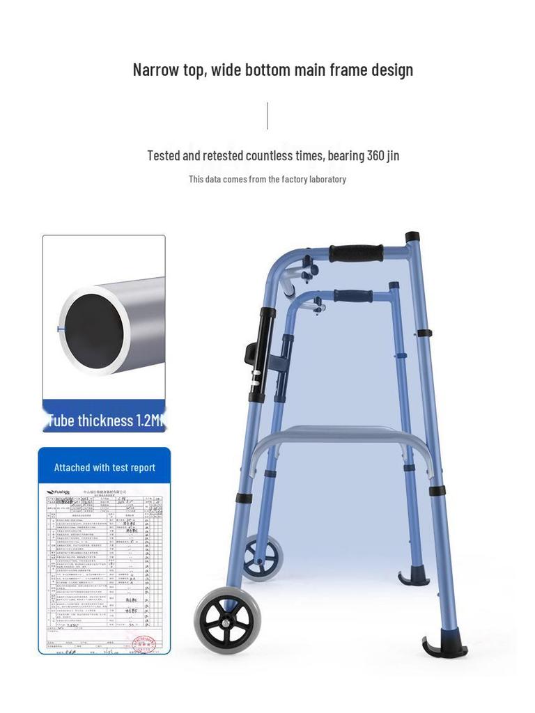 Elderly Walker with Wheeled Trolley and Handrail for Assisted Walking and Lower Limb Training