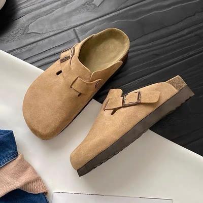 Fashion New Luxury Fashion Women's Suede Mules Slippers Women Clogs Cork Insole Sandals Support Outdoor Beach Slides Shoes Zapatos Mujer