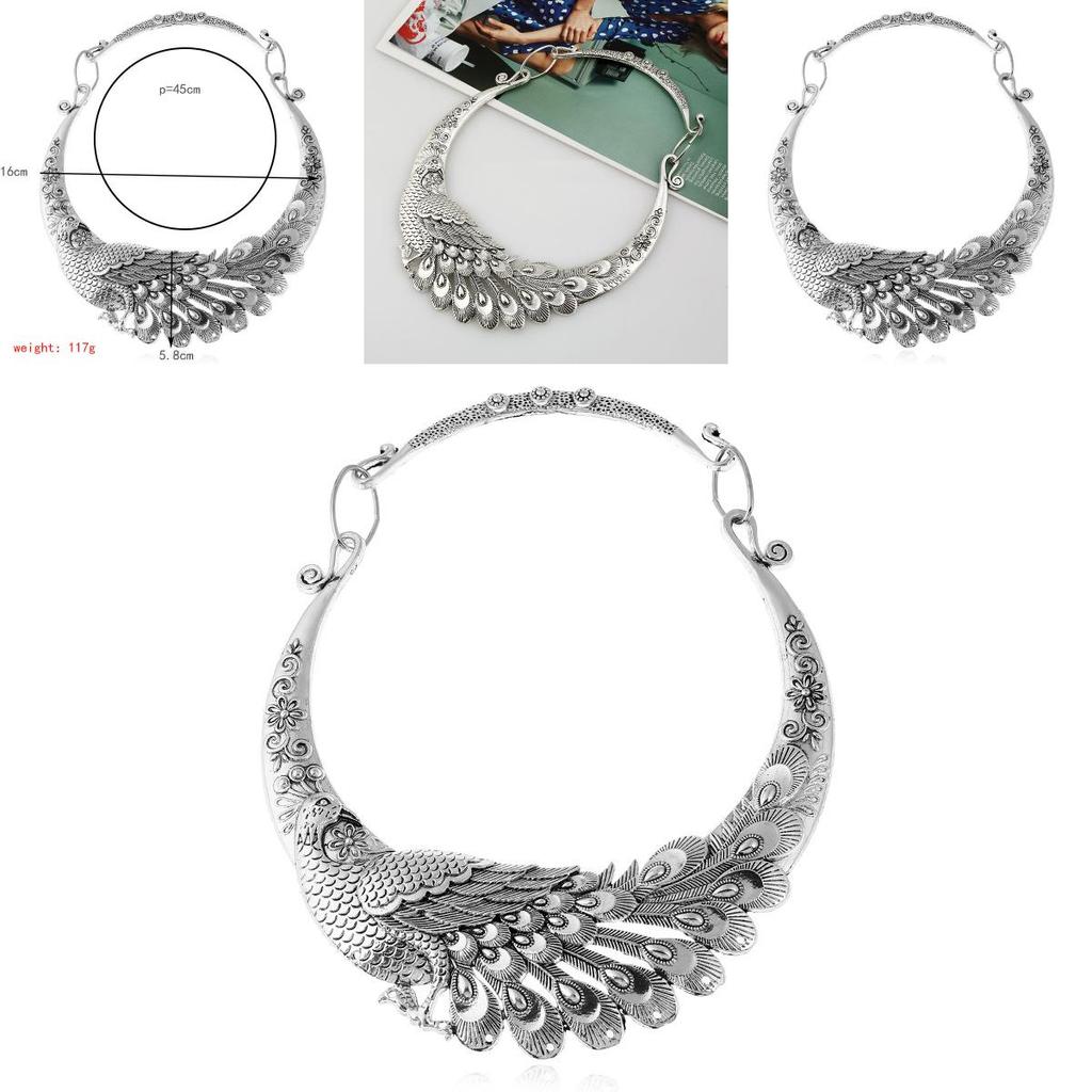 Peacock Animal Pendant Necklace With Retro Silver Finish For Fashion Accessories