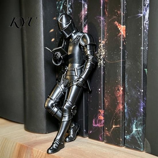 Medieval Knight Statue Bookshelf Decor, Armored Statue, Unique Gothic Library Figurine for Small Metallic Sculpture Book Lovers, Fantasy Home & Office