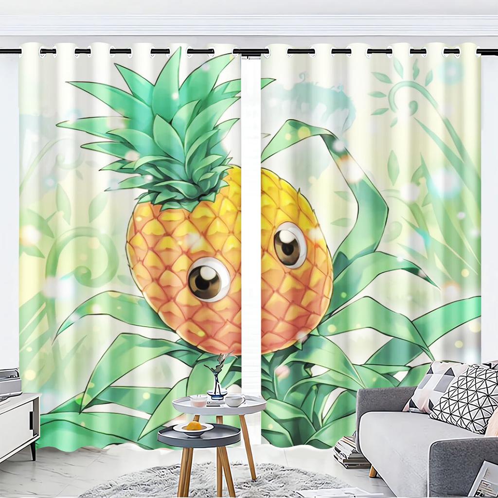 Pineapple Cartoon Cute Fruit Print Home Style Decoration Polyester Window Children Bedroom Living Room Curtain With Darkening Perfect For Great