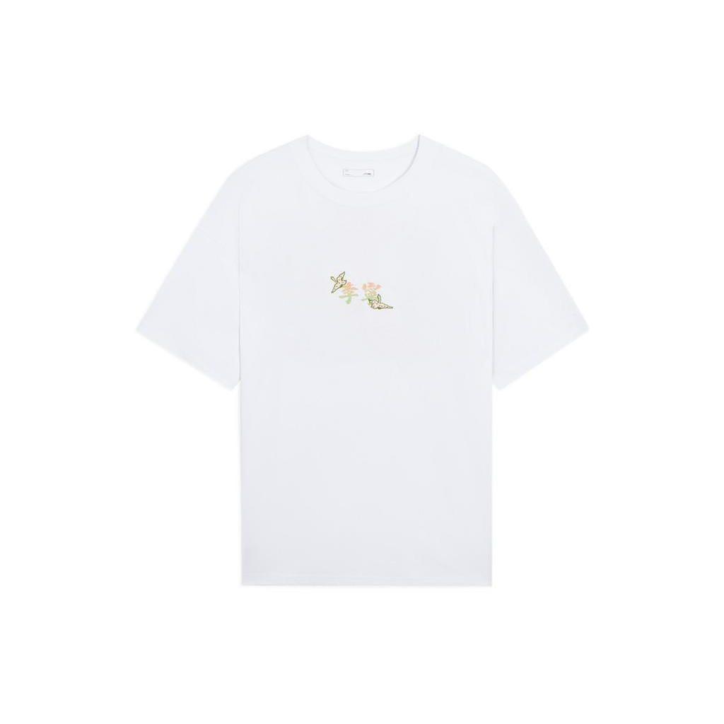 Li-Ning Sports Trend Series Floral Print Loose Round Neck Short Sleeve T-Shirt Unisex Tops White AHSS755-1