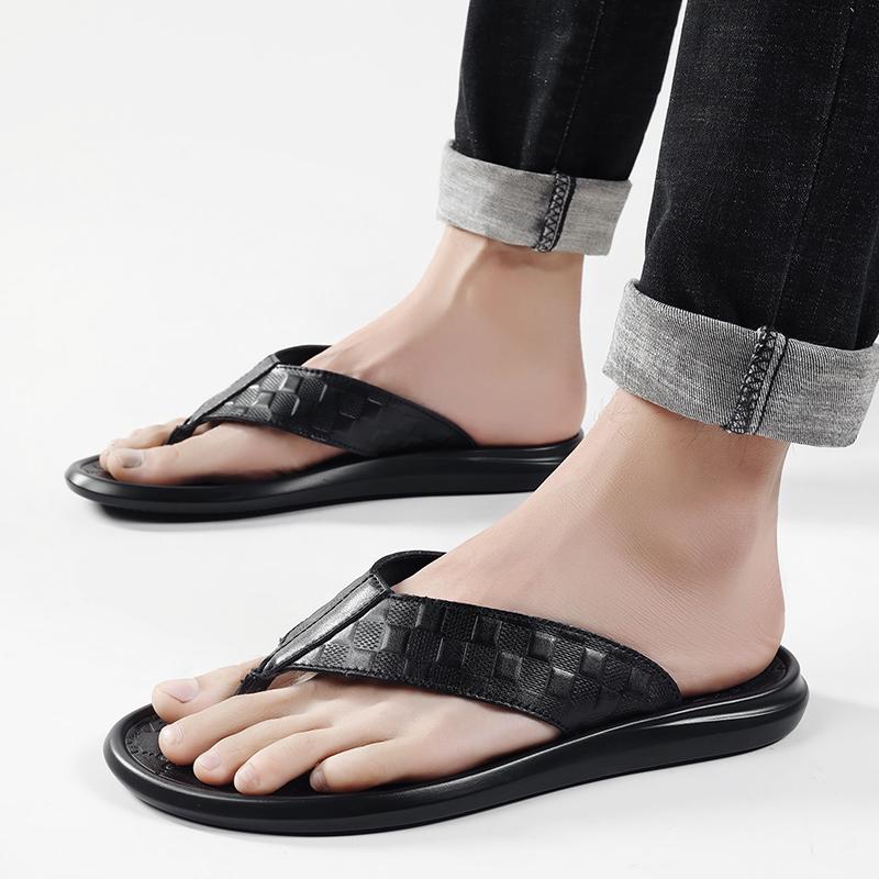 Fashion Genuine leather men's slippers Luxury quality comfortable style Leisure Outdoor Beach Walk Daily breathable adult shoes Summer