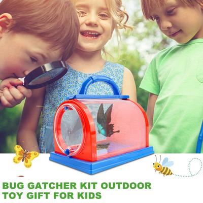 1 Set Critter Viewer Box with Tweezers Magnifying Glass Portable Handle Mesh Kids Outdoor Nature Exploration Small Animal Catcher Observation