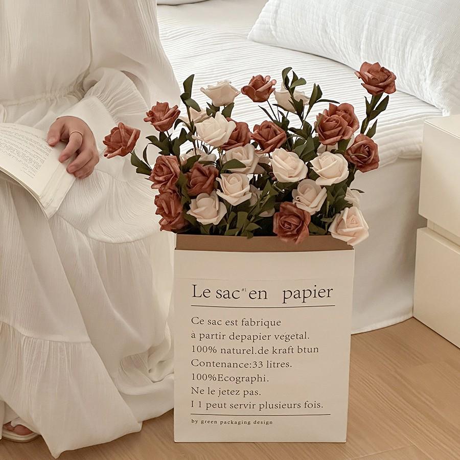 Windflower Hand Bouquet: Retro French Rose Dried Artificial Flowers In Paper Bag for Decoration & Photo Props