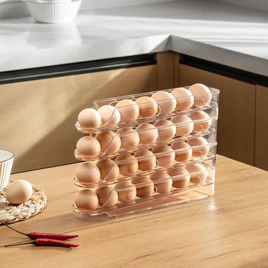 Automatisches Eier-Aufbewahrungsregal mit großer Kapazität, transparentes Design, Kühlschrank-Eier-Organizer, Aufbewahrungsspender