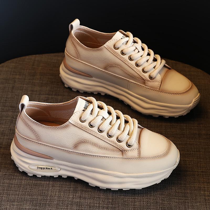 Genuine Leather Shoes Women Sneakers Flat Fashion Brand Ladies Shoes Soft Comfortable Height Increasing 4cm