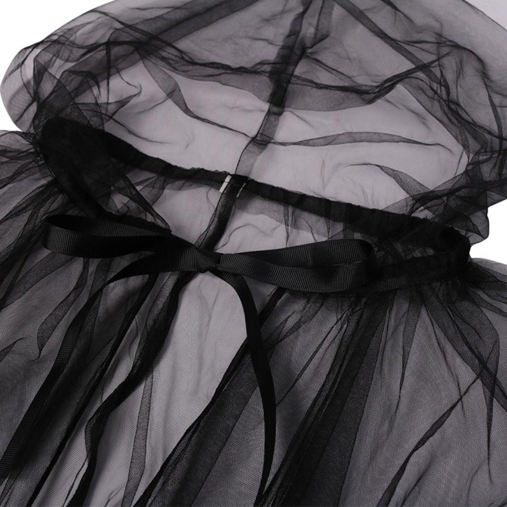 Lace Up Women Halloween Costume Dress Up Hooded Cloak Funny Mesh Ghost Cloak  Cosplay