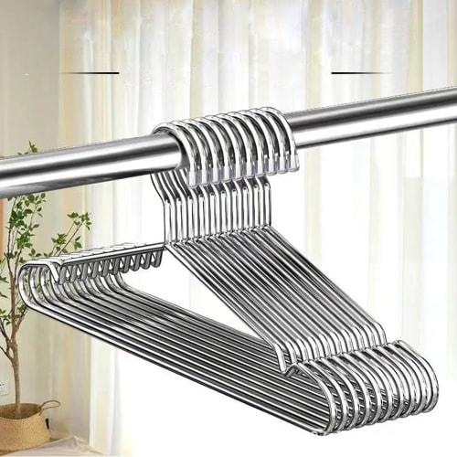 AYO Stainless Steel Hangers, Set of 10, Laundry Storage, Durable, Stylish, Non-Slip, Rust-Resistant, Bend-Resistant, Slim, Thin, Lightweight, Silver,