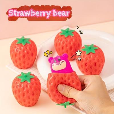 4/6/8pcs Cute Soft Toys, Sensory Fidget Toys, Funny Squeeze Toys, Soft Strawberry Bears