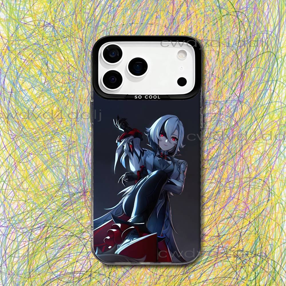 Arlecchino G-Genshin Impact Phone Case For iPhone 17,16,15,14,13,12,X,8,Pro,Max,Plus,SE4,Air,Mini HD Black IMD Matte