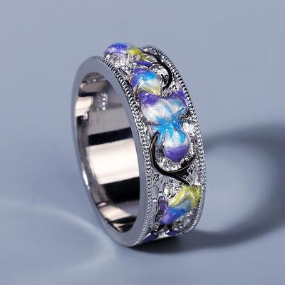 Anelli classici da donna Anello con fiore epossidico Anello di fidanzamento con diamante intarsiato di colore smaltato alla moda Anello con motivo floreale nobile
