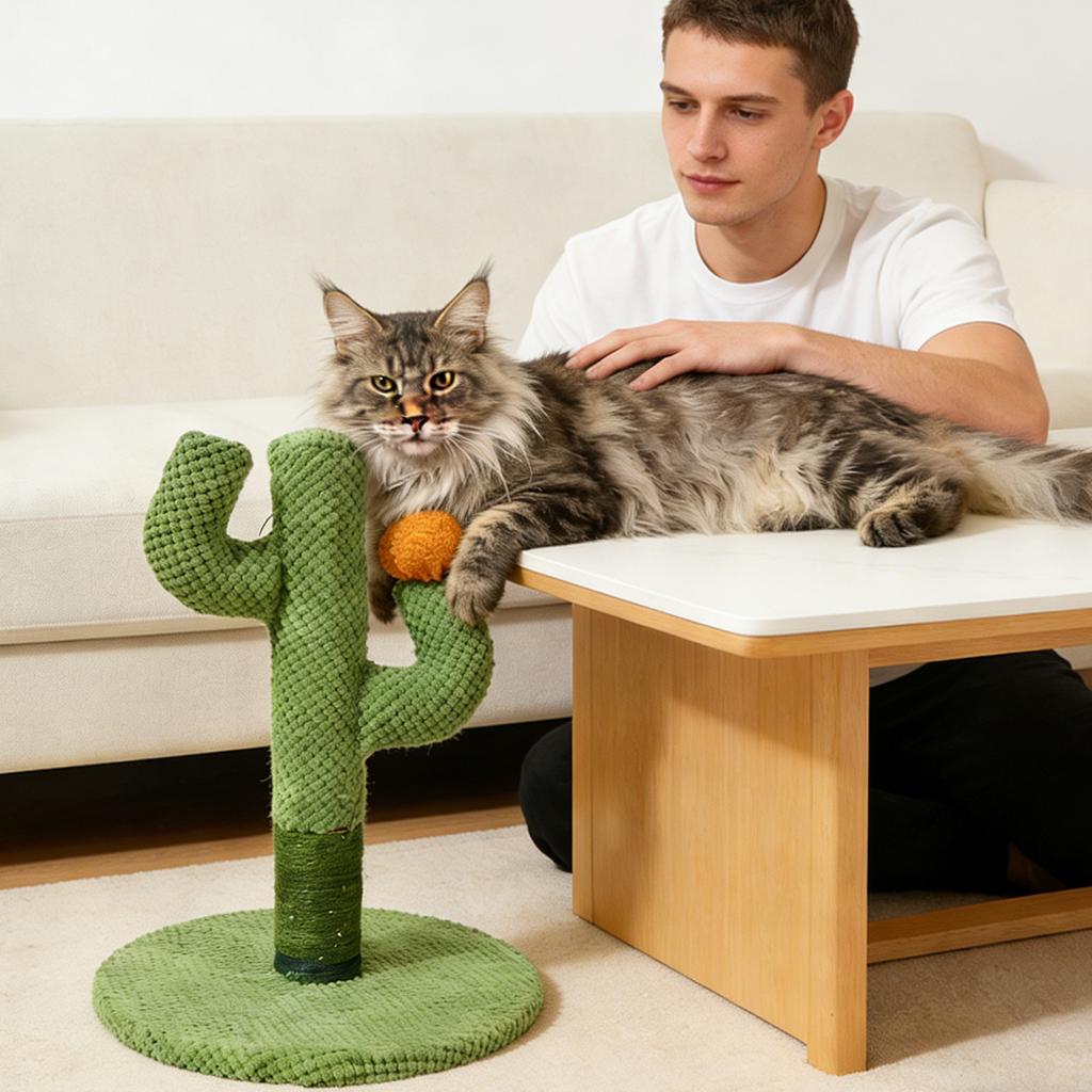 Kratzbaum mit Kaktusmotiv, natürlicher Sisal-Kratzbaum mit stabilem Standfuß, interaktives Kratzspielzeug für Wohnungskatzen, in 2 Größen erhältlich
