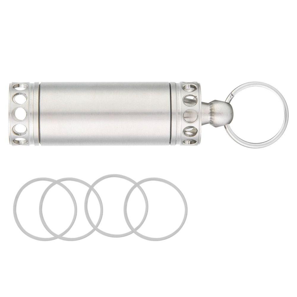

Silver Survival Capsule Pill Bottle Stainless Steel Pill Holder Keychain Container Daily Use S