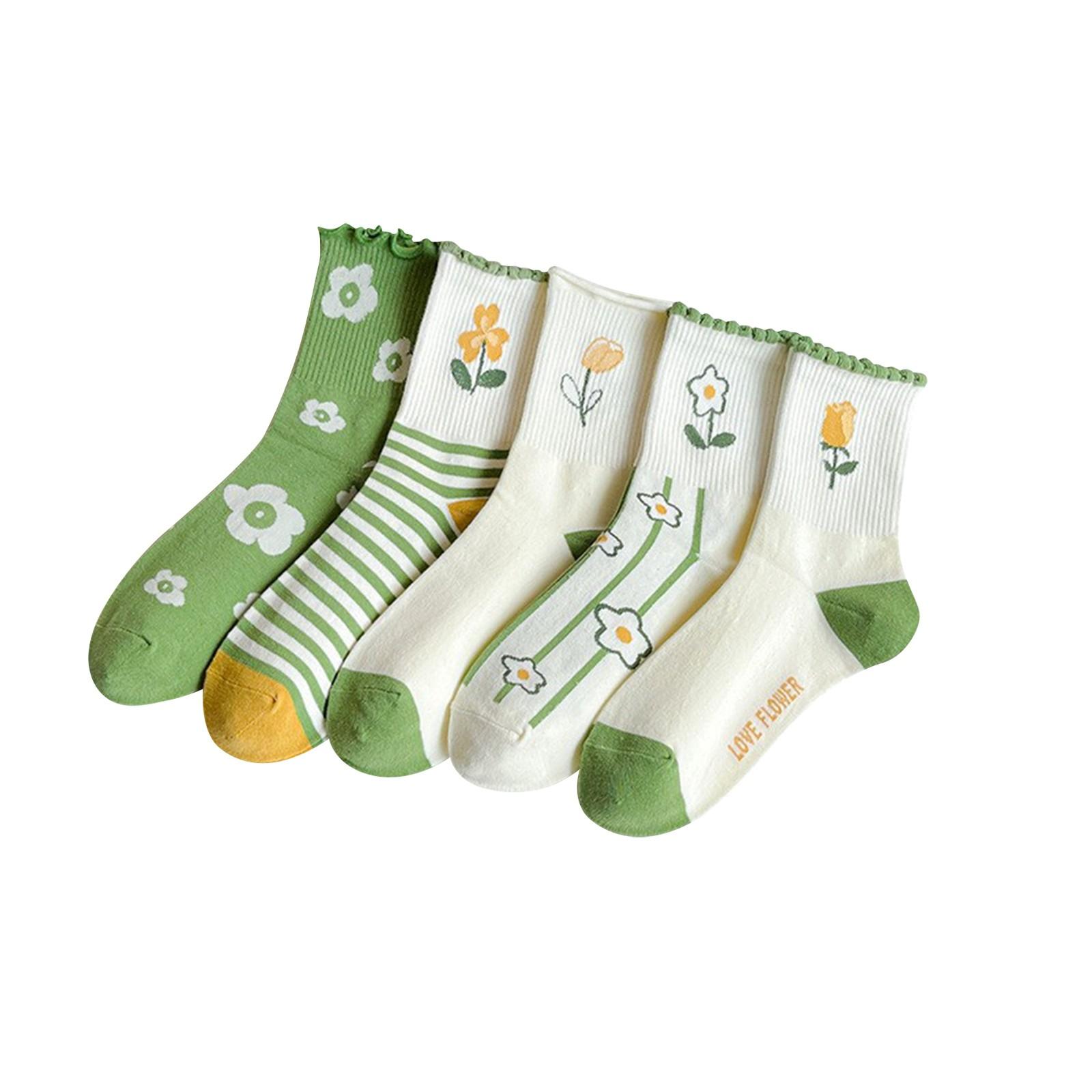 

Женские носки, универсальные носки с принтом, кружевные носки с цветочным принтом, комплект из пяти пар One Size зелёный