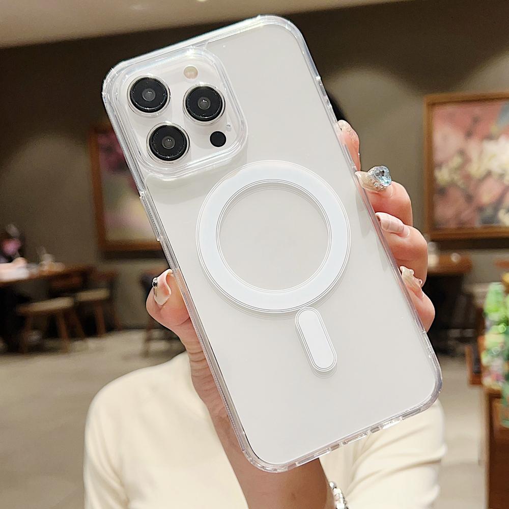KEYSION Crystal HD Transparent for Magsafe Magnetic Wireless Charge Case for iPhone 11 12 13 14 Pro Max Hard Clear Cover