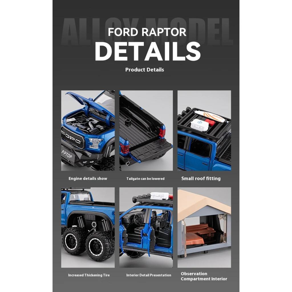 1/24 Scale  Ford F150 Camping RV Alloy Metal Diecast Off Road Pickup Truck Model Car Sound & Light Ornaments Gifts for Kid Boyfriend Present