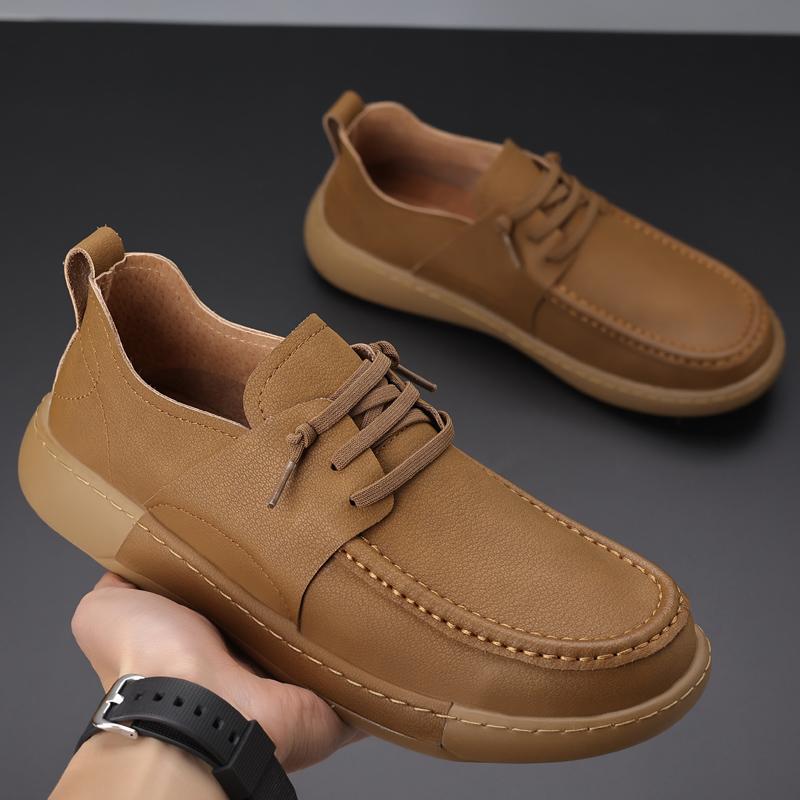 Fashion Men's Leather Lace-Up Casual Shoes Comfortable Walking Sneakers for Men Breathable Outdoor Slip-On Flats Men's Vulcanize Shoes