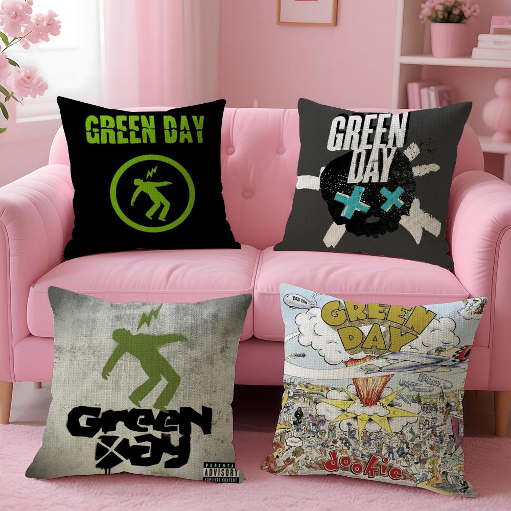 G-Green Day S-Saviors Cushion Cover Linen Organic Fabric Double-Sided Printing Breathable Pillow Case Sofa Home Decor Gift