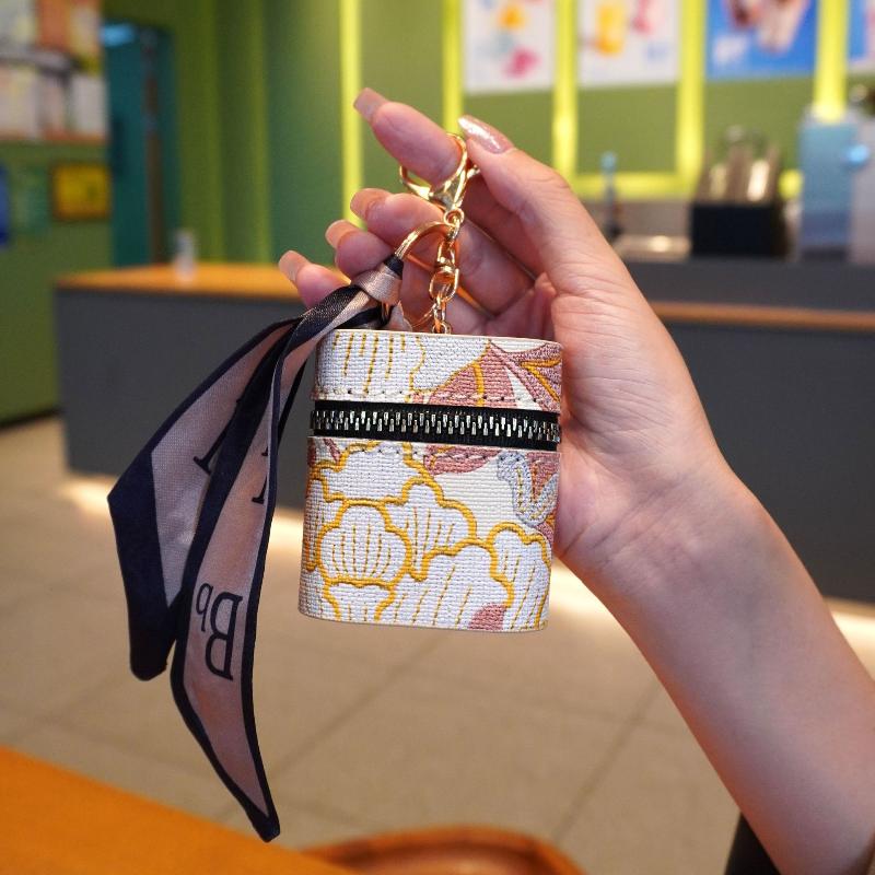 Vintage Mini Bucket With Scarf Coin Purse Embroidery Lipstick Storage Bag Earphone Bag Small Bag Pendant Fashion Accessories