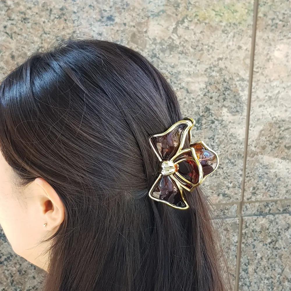Gold ribbon transparent pastel hair clip claw clip