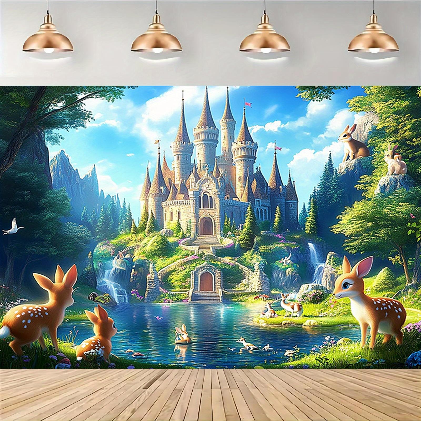 1 Fantasy Castle and Forest Fairy Tale Theme Photography Background Cloth - Durable Polyester Fiber Material 130x150cm