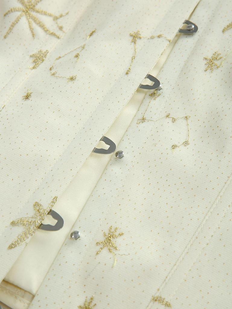 Rosegal Gothic Moon Star Gilding Embroidered Ruffles Lace Up Back Functional Corset