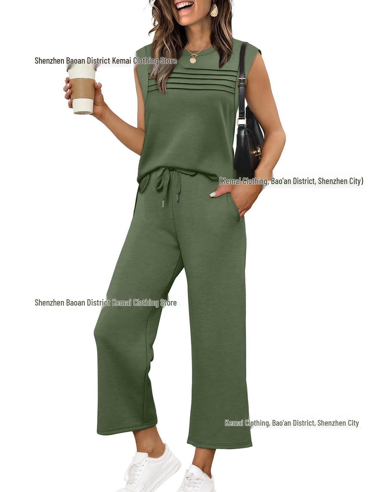 2026 Spring/Summer Women s Fashion Casual Hoodie Vest Set 2XL армия зеленый