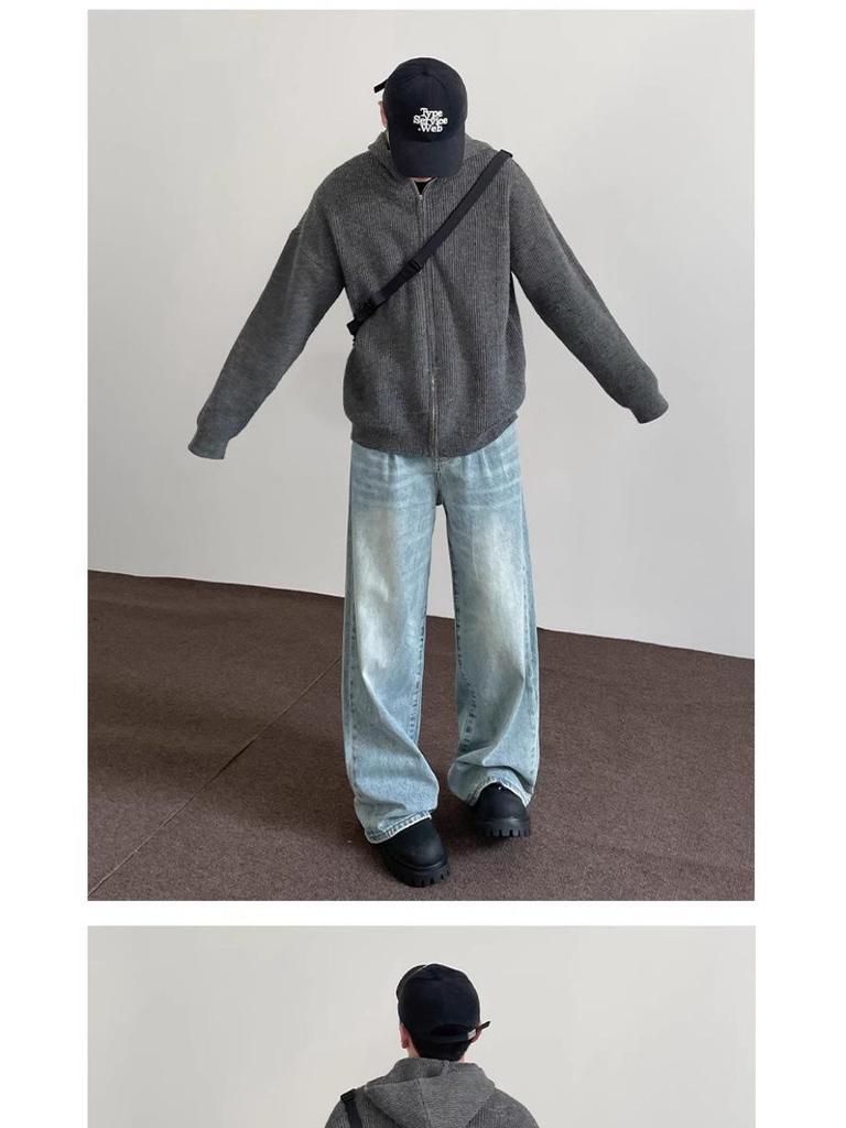 Unisex Cleanfit Washed Blue Wide-Leg Jeans – Trendy and Loose Straight Vibe Pants