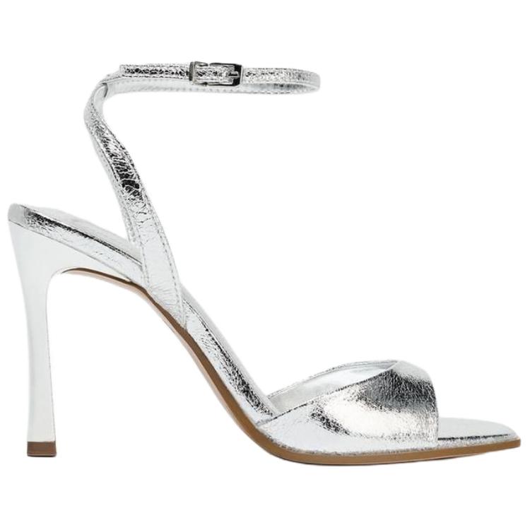 Zara Pu Open Toe Fashion One Strap Sandals 9.5Cm Women Sandals Silver 2311610808
