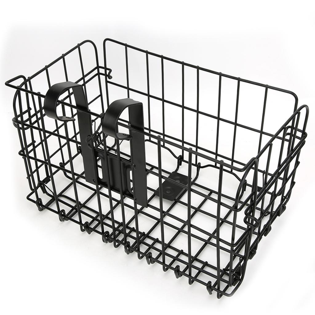 Strong Black Iron Mountain Bike Folding Front Basket Foldable Rear Hanging Wire Bag Bicycle AccessoryBlack Thicken