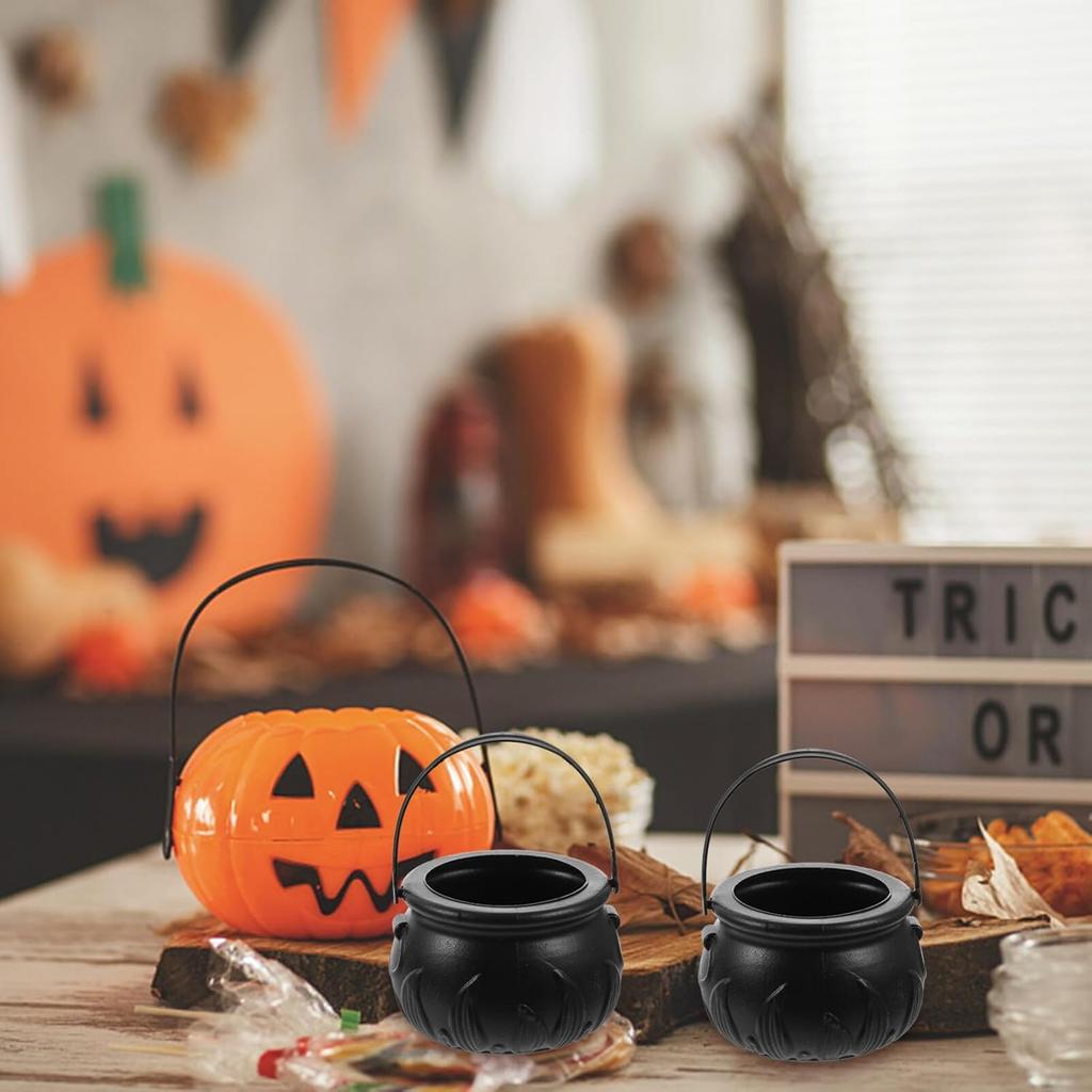 Ciieeo 12 Pcs Halloween Cauldron Kettle Plastic Mini Witch Cauldron Black Candy Holder for Halloween Decor Party Favor Decoration