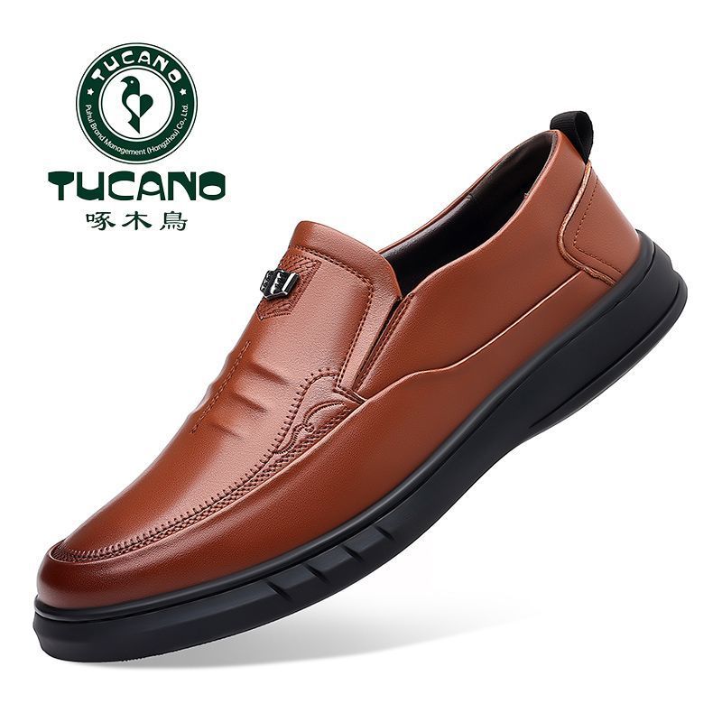 

Туфли Hy woodpecker из натуральной кожи, мужские деловые повседневные туфли, туфли для вождения с одной педалью, мягкая подошва, нескользящая и износостойкая, для папы 44 коричневый