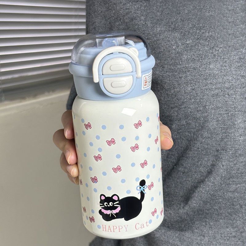 Large Capacity Thermos Cup Female Children's Straw Cup Good-looking Stainless Steel Water Kettle Primary School Student School Special Water Cup