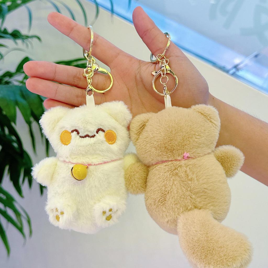 Cute Internet Celebrity Lucky Cat Plush Pendant with Bell Keychain Charm
