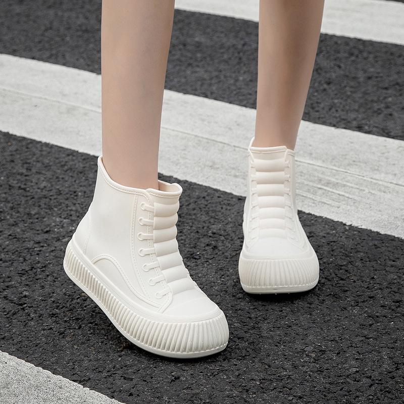 Velvet-Lined Women's Outdoor Short Waterproof Non-Slip Fashionable Rubber Rain Boots with Thick Soles