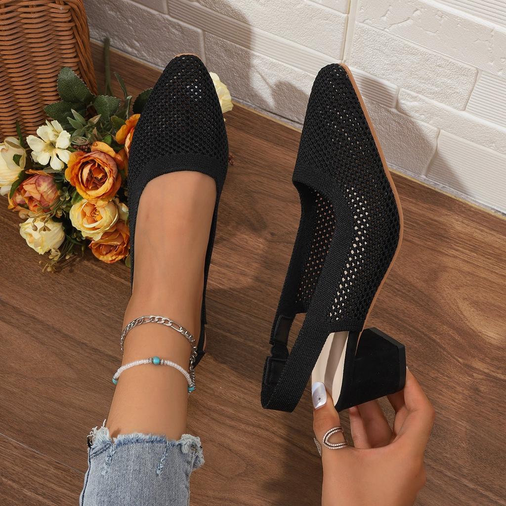 Classic Sandals Woman Slides Casual Hoof Mid Heels Shoes Women Solid Stretch Fabric Slip On Sandals Summer Pumps Plus Size