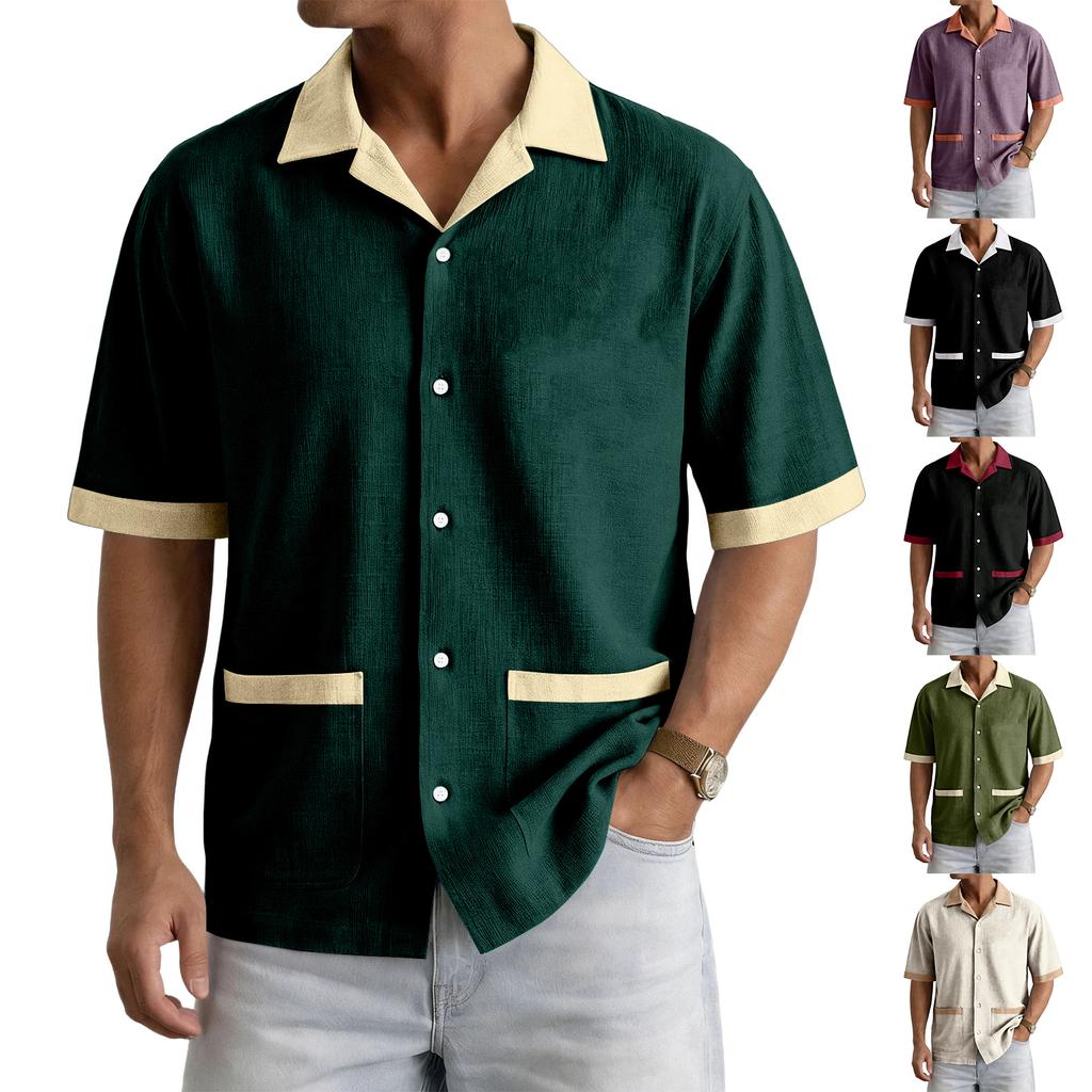 Men's Summer Casual Short-Sleeve Shirt With Collar And Multiple Pockets