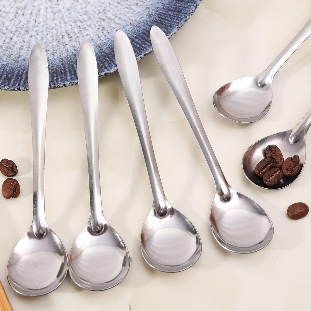 Silver Long Handle Stirring Dessert Spoons Stainless Steel Coffee Spoon Dessert Seasoning Tools Home Kitchen Accessories