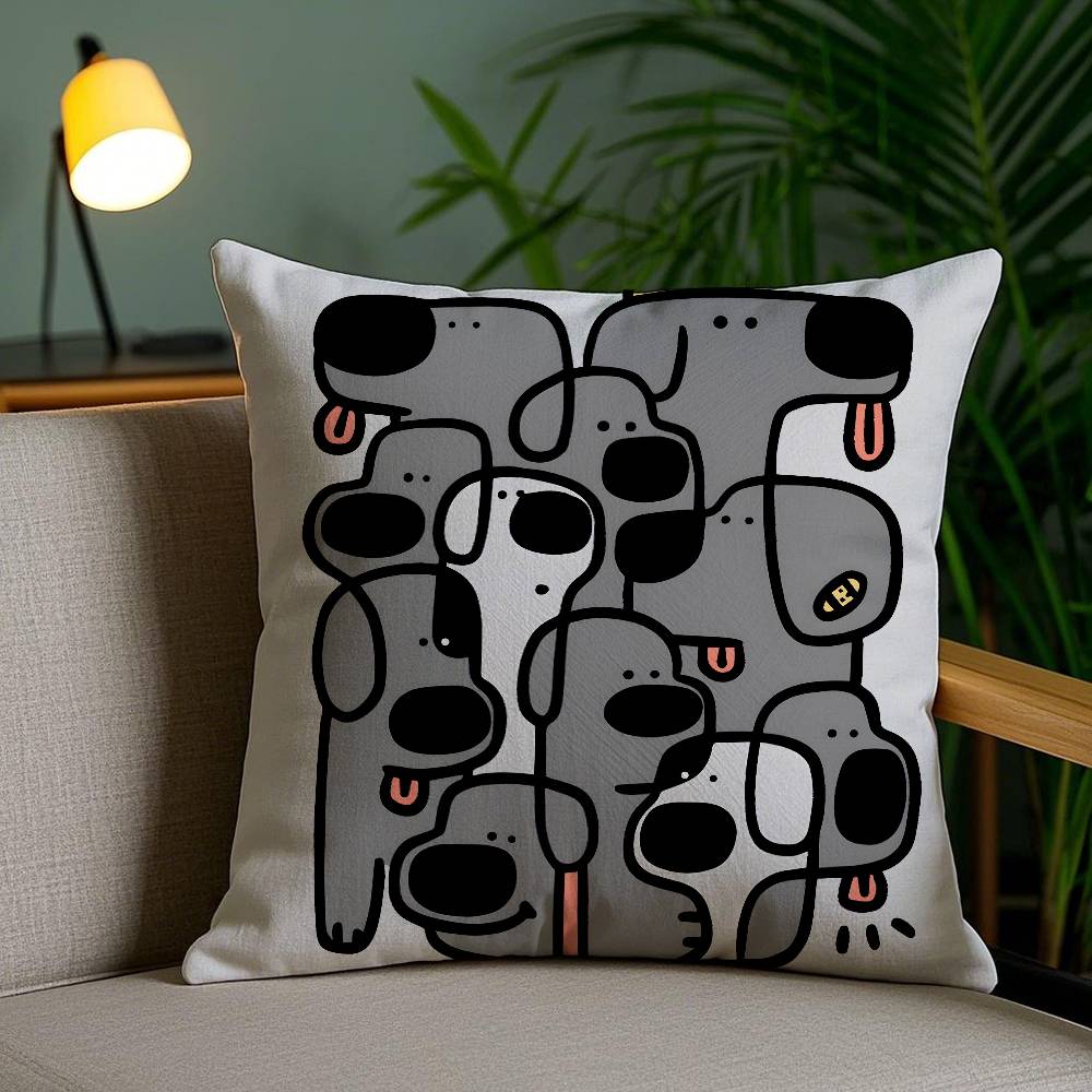 Abstract Funny Creative Dog Cartoon Pillow Case Anti-dustmite Pillowcase Invisible zipper silky short plush Sofa cushion cover