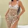 Women's Sequin Long Vacation Dress: Sexy Hollow-Out, Sun Protection Beach Cover-Up
