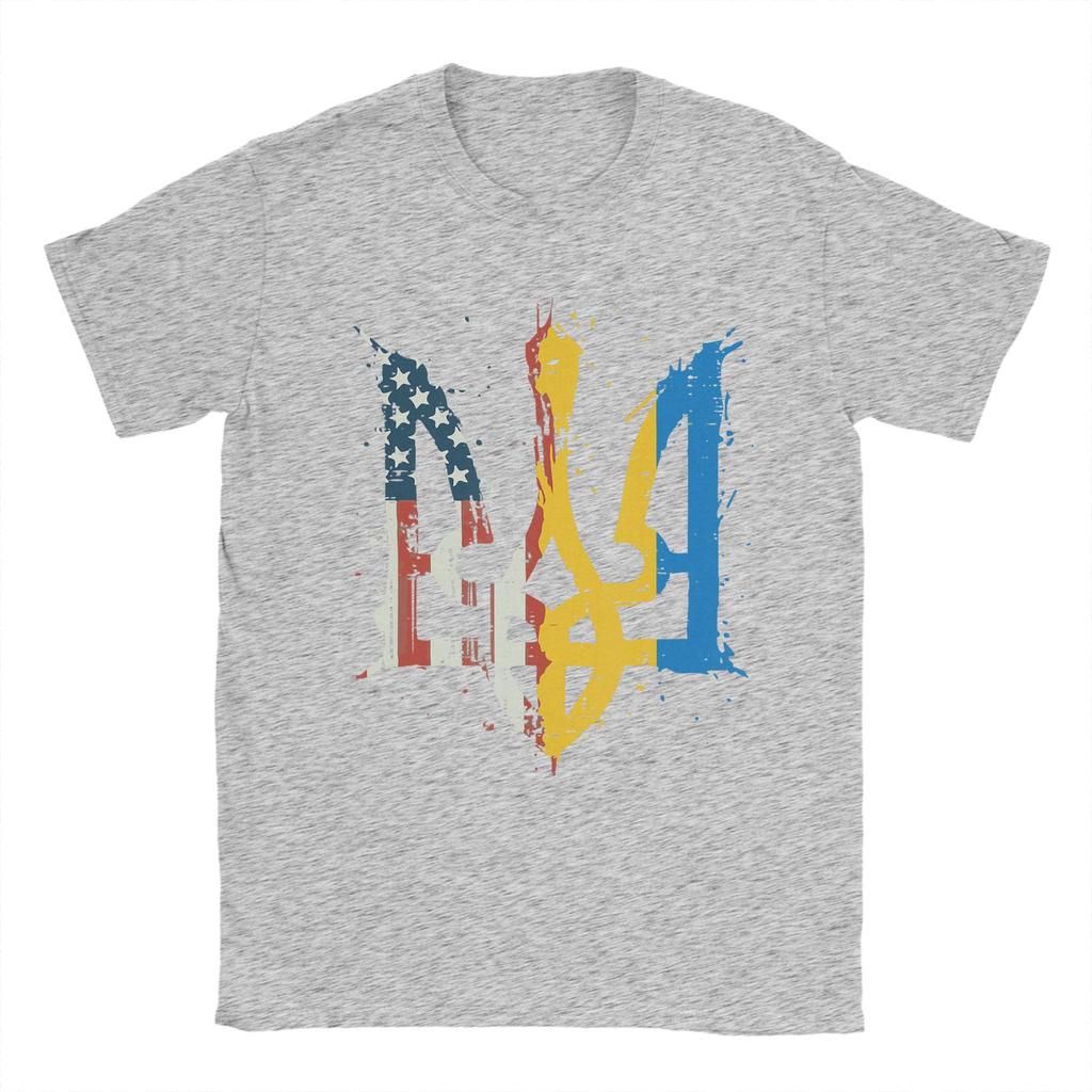Ukraine America Flag Trident Ukrainian Tryzub TShirt Beach  Hip Hop TShirts Cotton ONeck Oversize Top Tees Y2K Retro Tshirt